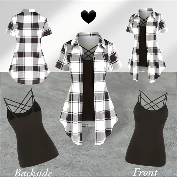 NWT!! Trendy Black and White Plaid Outfit with Black Cami Tank Top!!🖤☠️🖤 - Picture 10 of 16